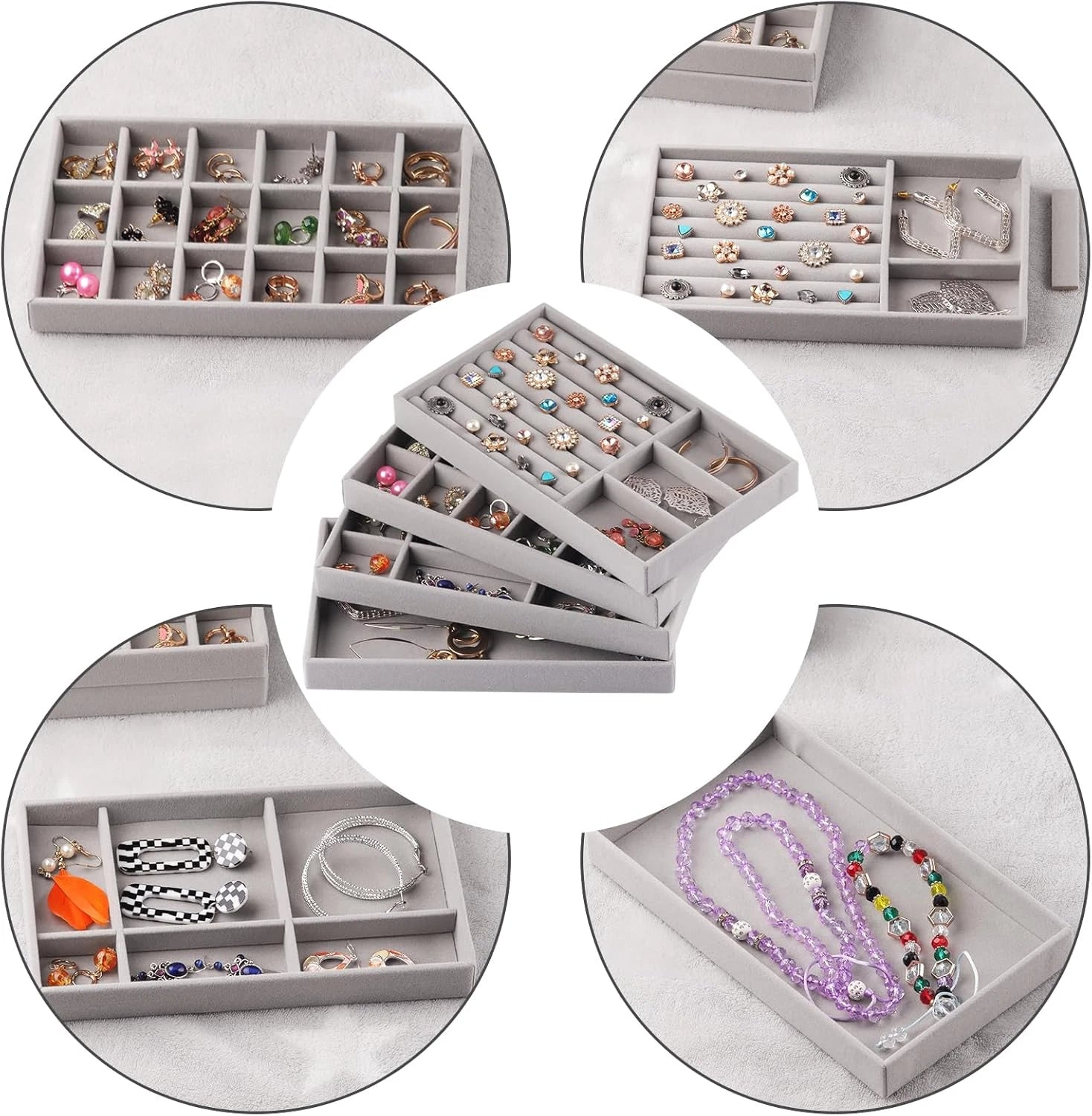 Jewelry Organizer Tray,Stackable Velvet Jewelry Trays,Set of 8 Drawer Inserts Ea | eBay