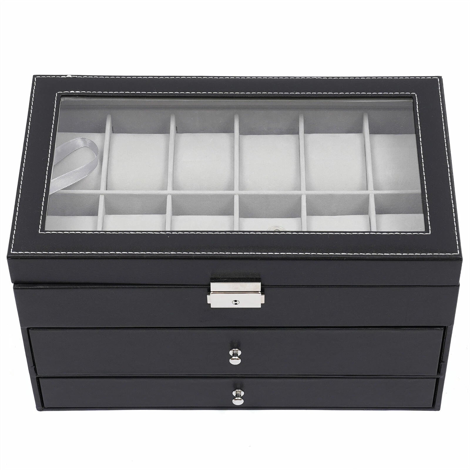 Watch Display Box&Jewelry Storage Case Multi-Purpose Organizer Box w/ Glass Top | eBay