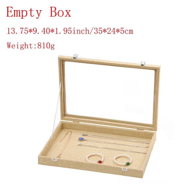 Linen Jewelry Box Organizer Necklace Stud Rings Bracelet BangleStorage Showcase | eBay