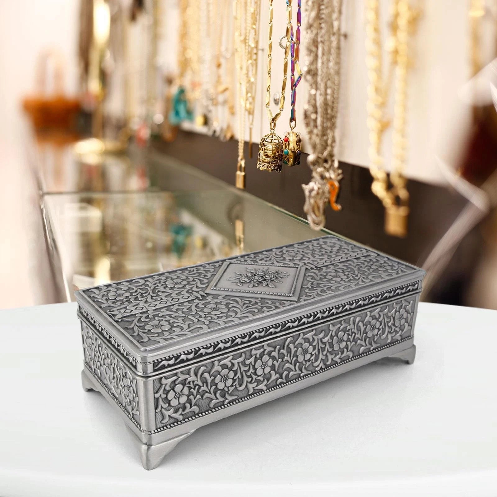 Jewelry Storage Box Chest Ring Case with Floral Engraved Ring Box Vintage Style | eBay