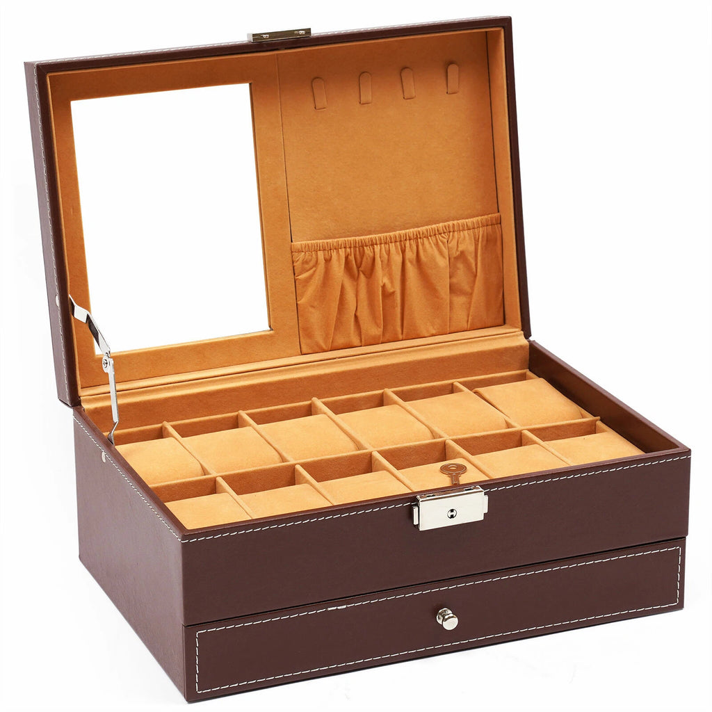 Mens Watch Box Case Organizer 12 Slots Watches Holder Jewelry Storage Display | eBay