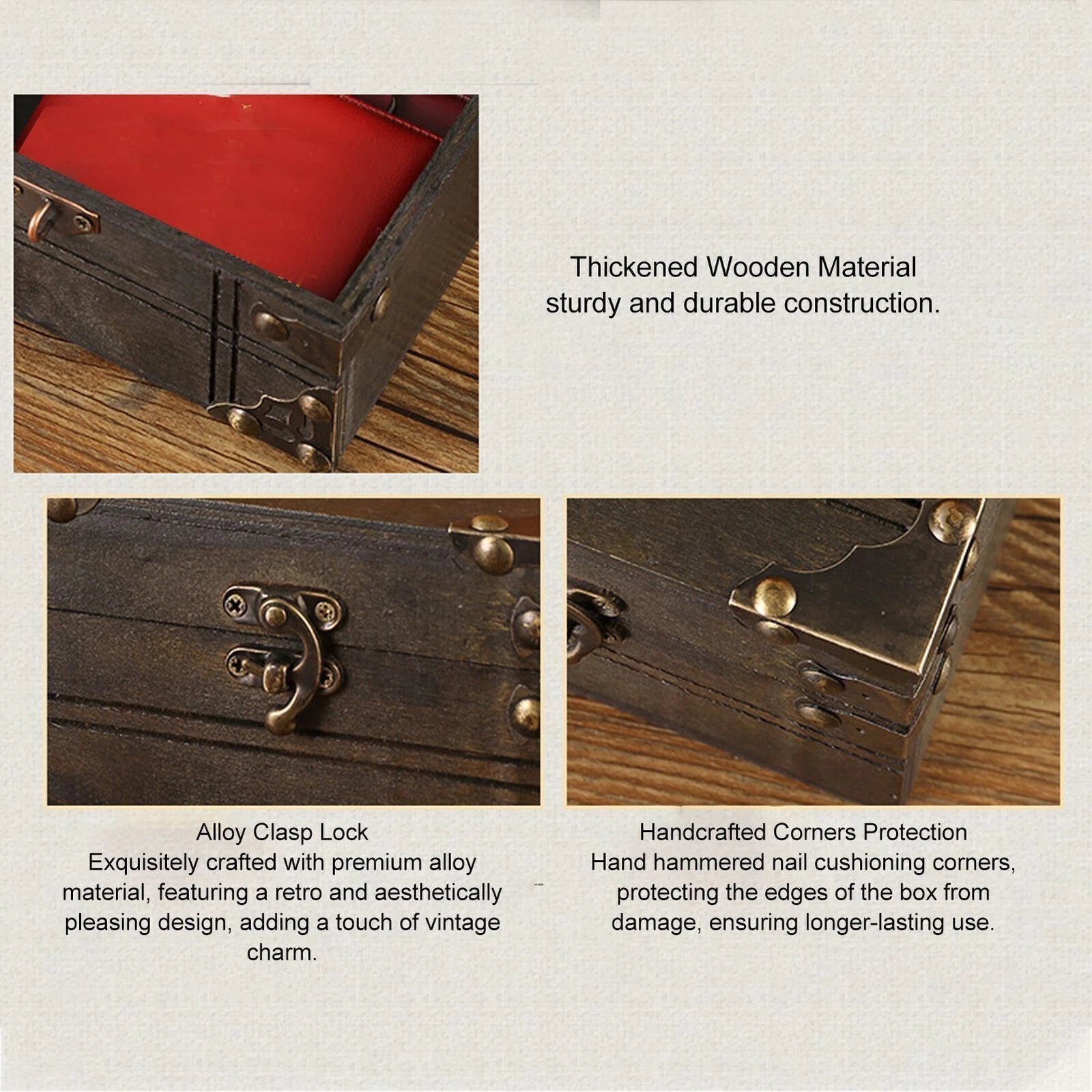 Retro Vintage Wooden Jewelry Box Treasure Storage Box Organizer Container Case | eBay