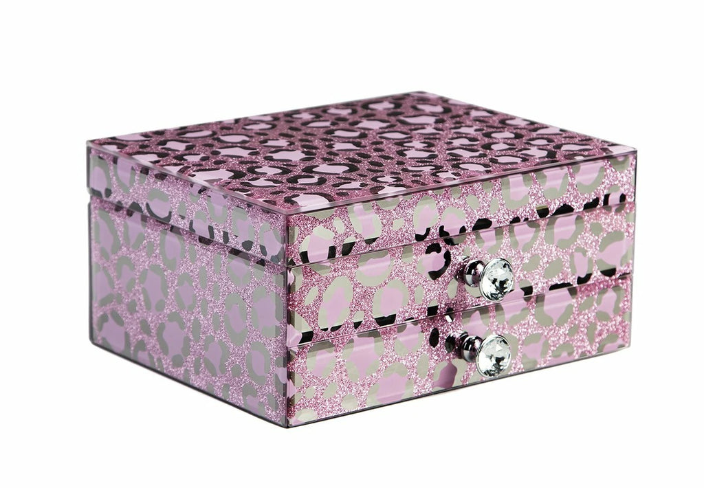 Jewelry Box Organizer Glass Storage Case for Women/Men Pink Leopard 2 Layers | eBay