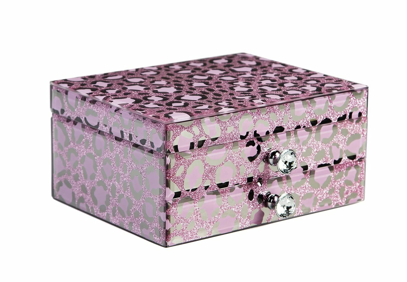 Jewelry Box Organizer Glass Storage Case for Women/Men Pink Leopard 2 Layers | eBay