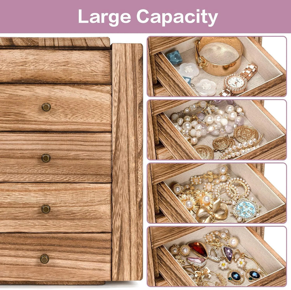 Jewelry Box Wood for Wowen 5-Layer Large Organizer Box with Mirror 4 Drawers US | eBay
