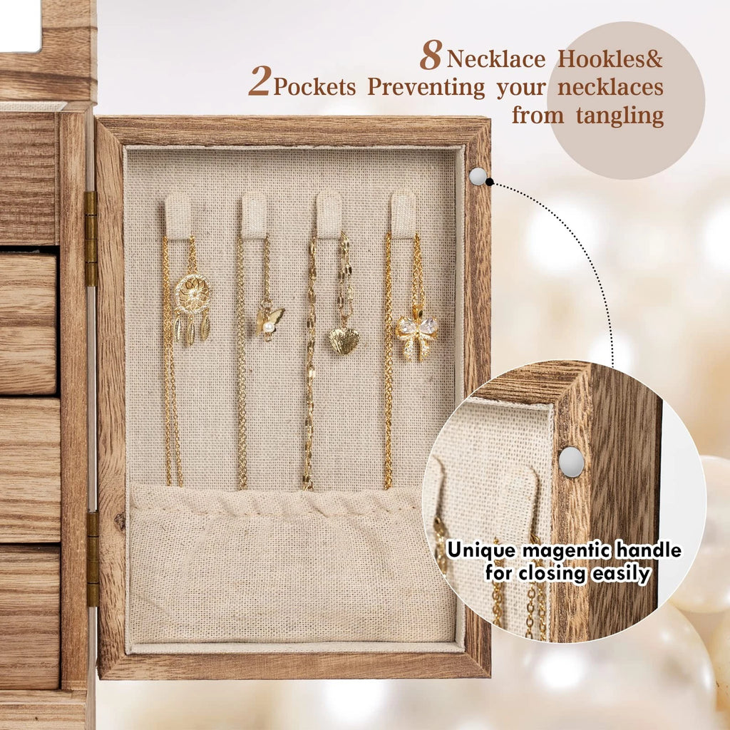 Emfogo Jewelry Box for Women Wooden Jewelry Boxes & Organizers 5-Layer Rustic... | eBay