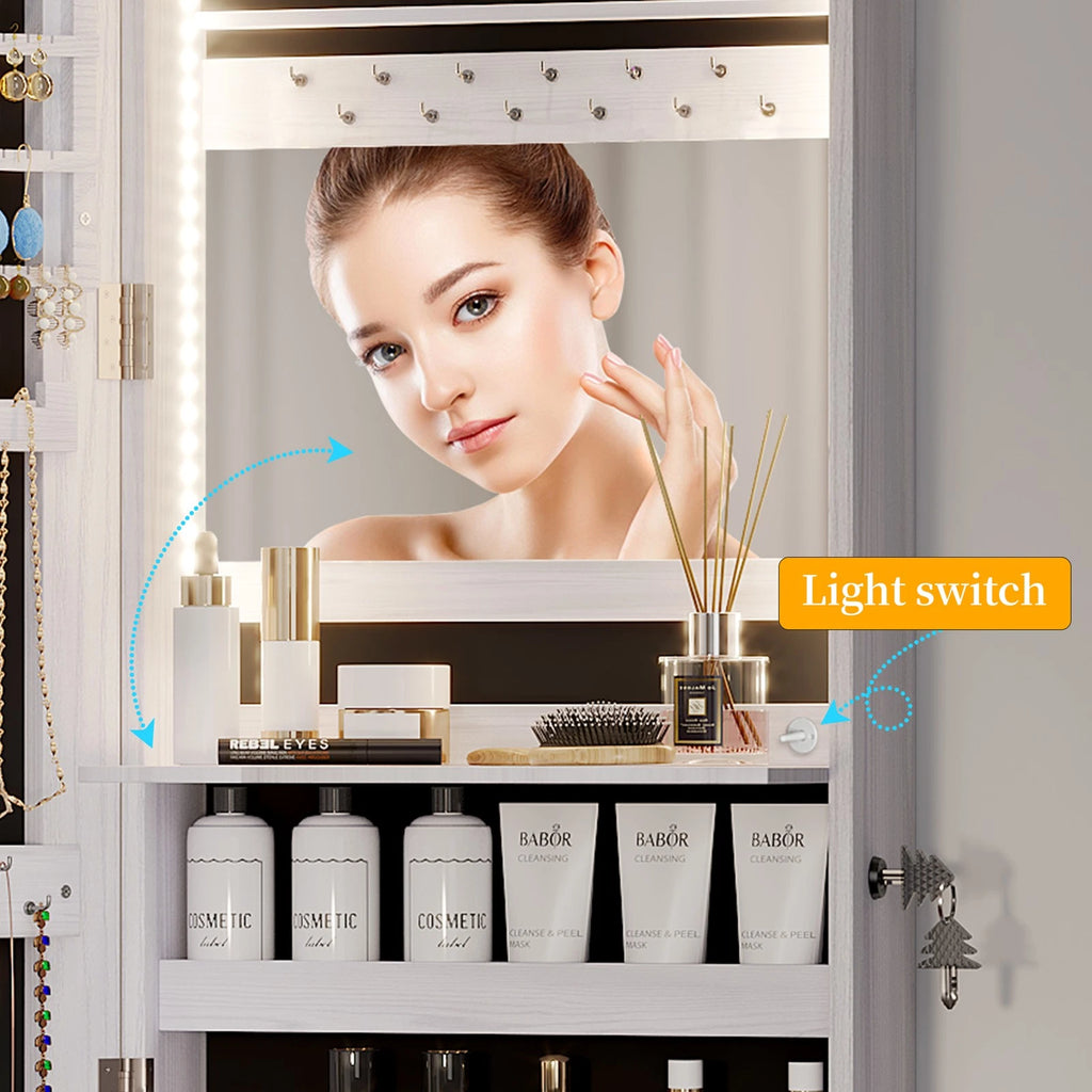 LED Jewelry Cabinet, Wall Mounted Jewelry Organizer with Full Length Mirror | eBay