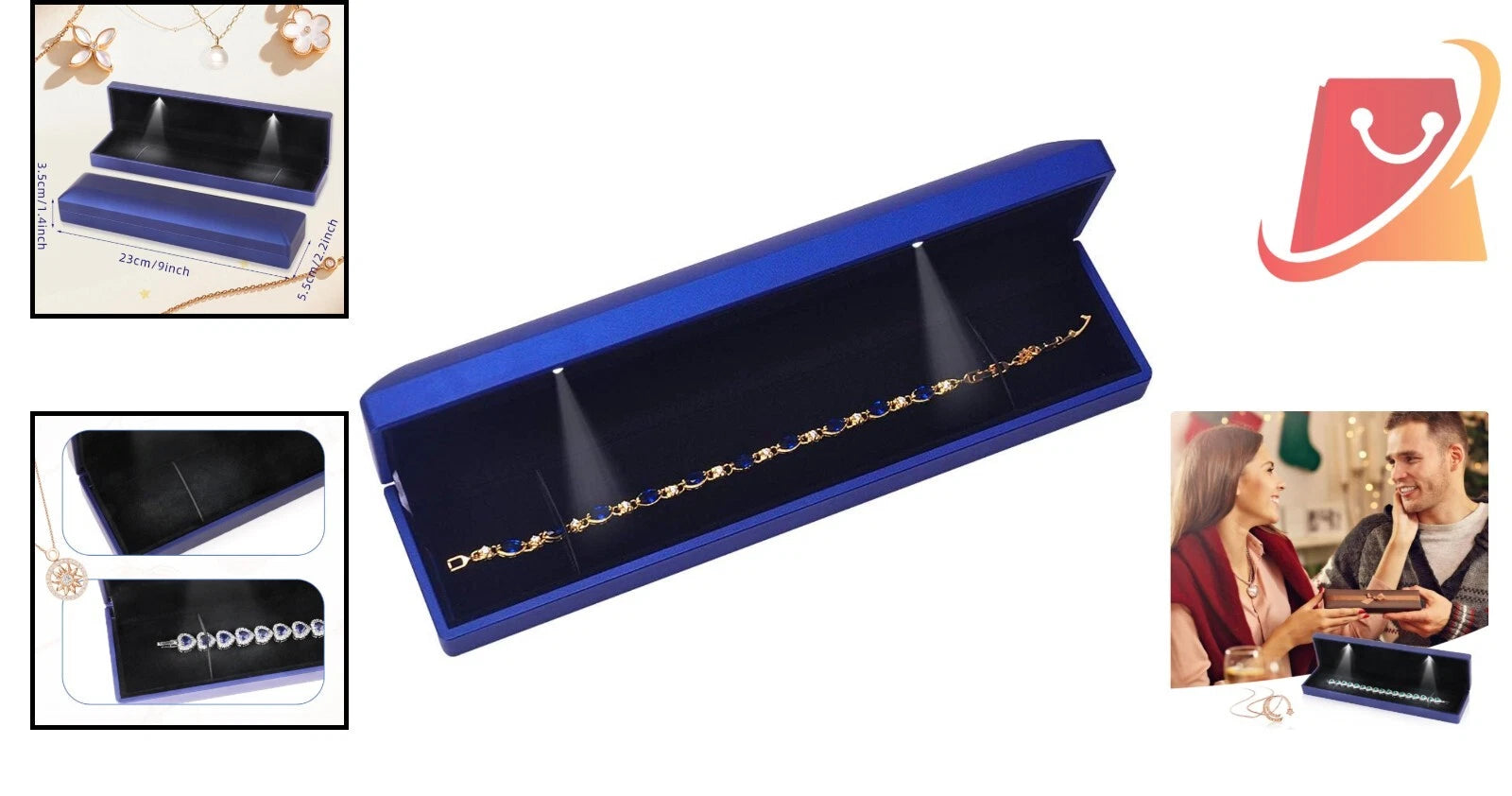 LED Jewelry Box Velvet Necklace Storage Case 9x2.2x1.4 for Women Gift | eBay