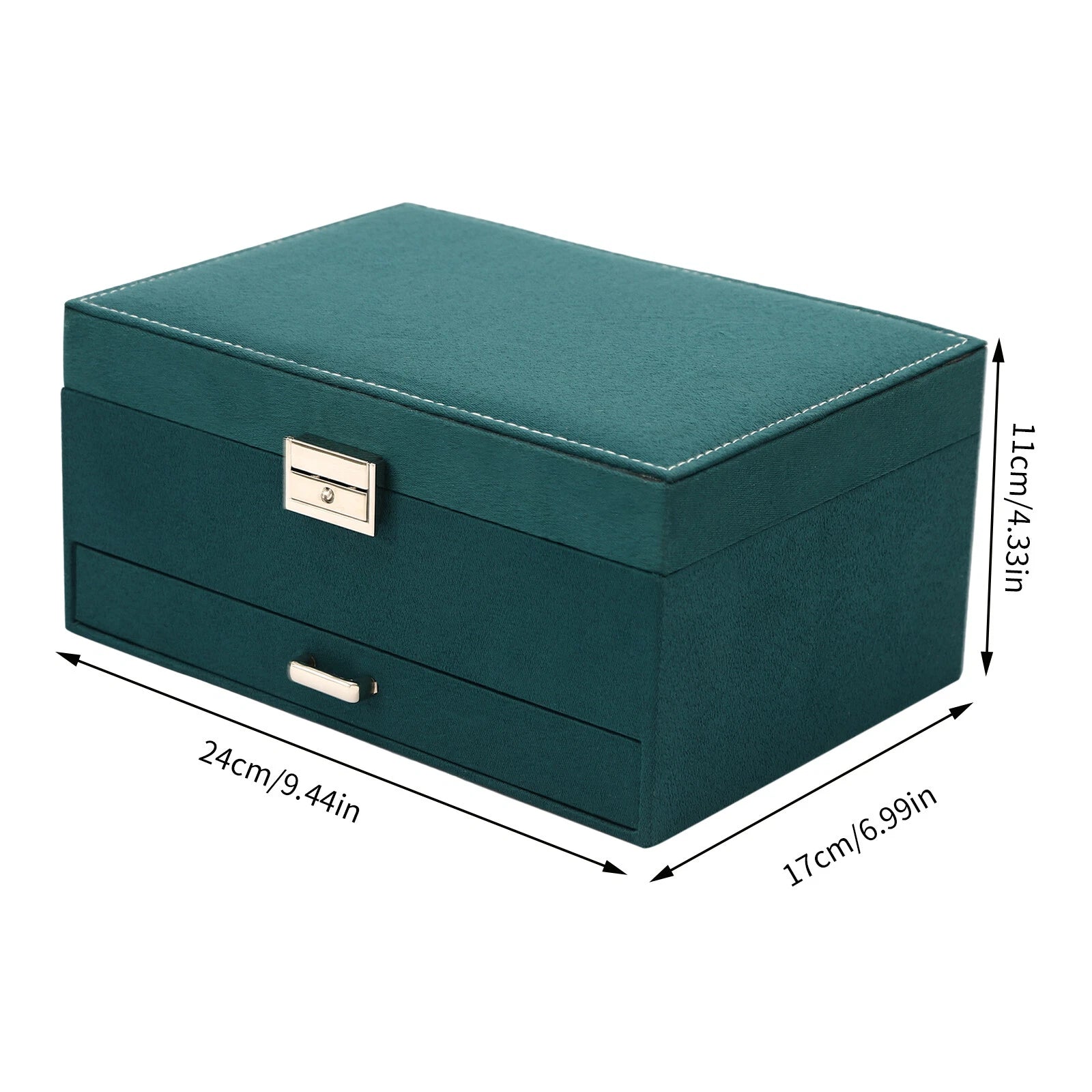 Large Jewelry Box w/ Lock Flannel Jewelry Ring Organizer Case Dark Green 3-Layer | eBay