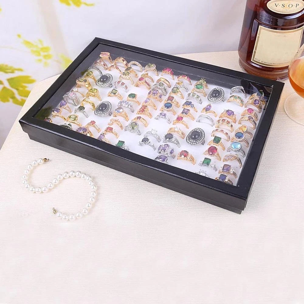 Jewelry Rings Display Tray Velvet 100 Slot Case Box Jewelry Storage Box | eBay