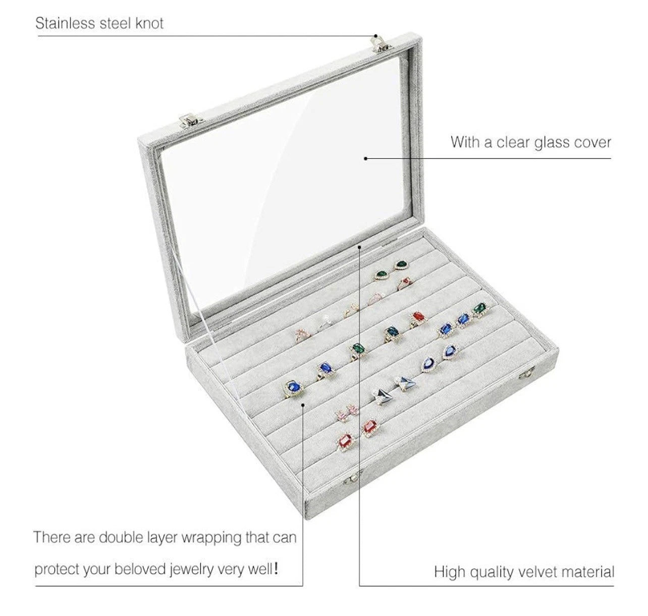 Ring Display Case with Clear Lid Ring Organizer 7 Slots Stud Earring Jewelry Box | eBay