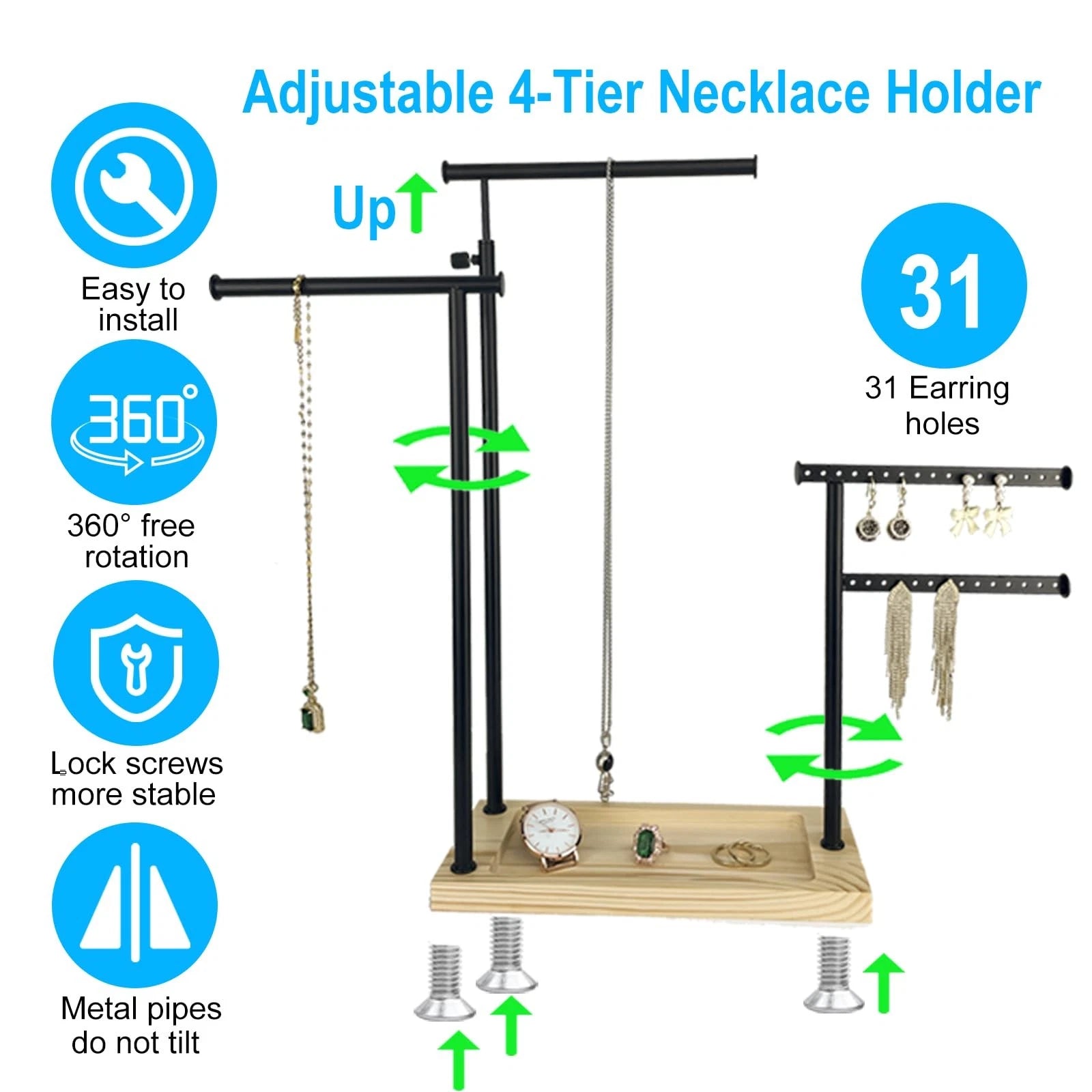 Elegant 4-Tier Jewelry Organizer Stand for Necklaces, Earrings & Bracelets | eBay