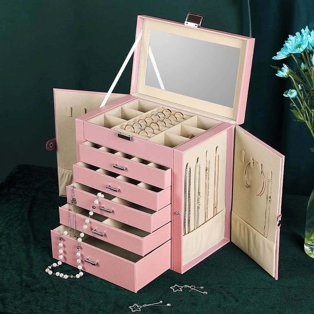Large Jewelry Box,6-Tier PU Leather Jewelry Organizer | eBay
