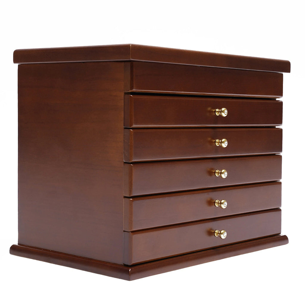 6-Layer Jewelry Box Case Necklace Ring Storage Cabinet Organizer & Drawers Brown | eBay