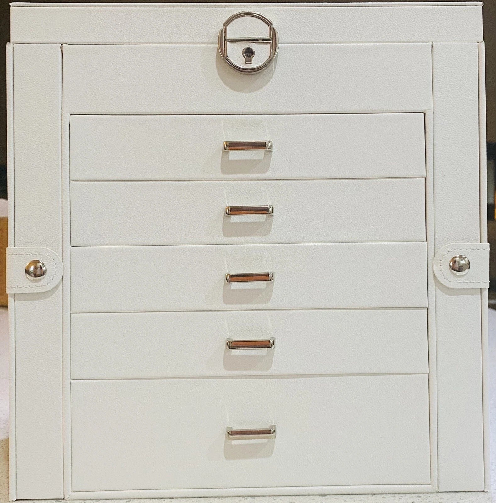 White Jewelry Box Mirror Drawers Doors Boovo Silver Trim Girl Gift | eBay