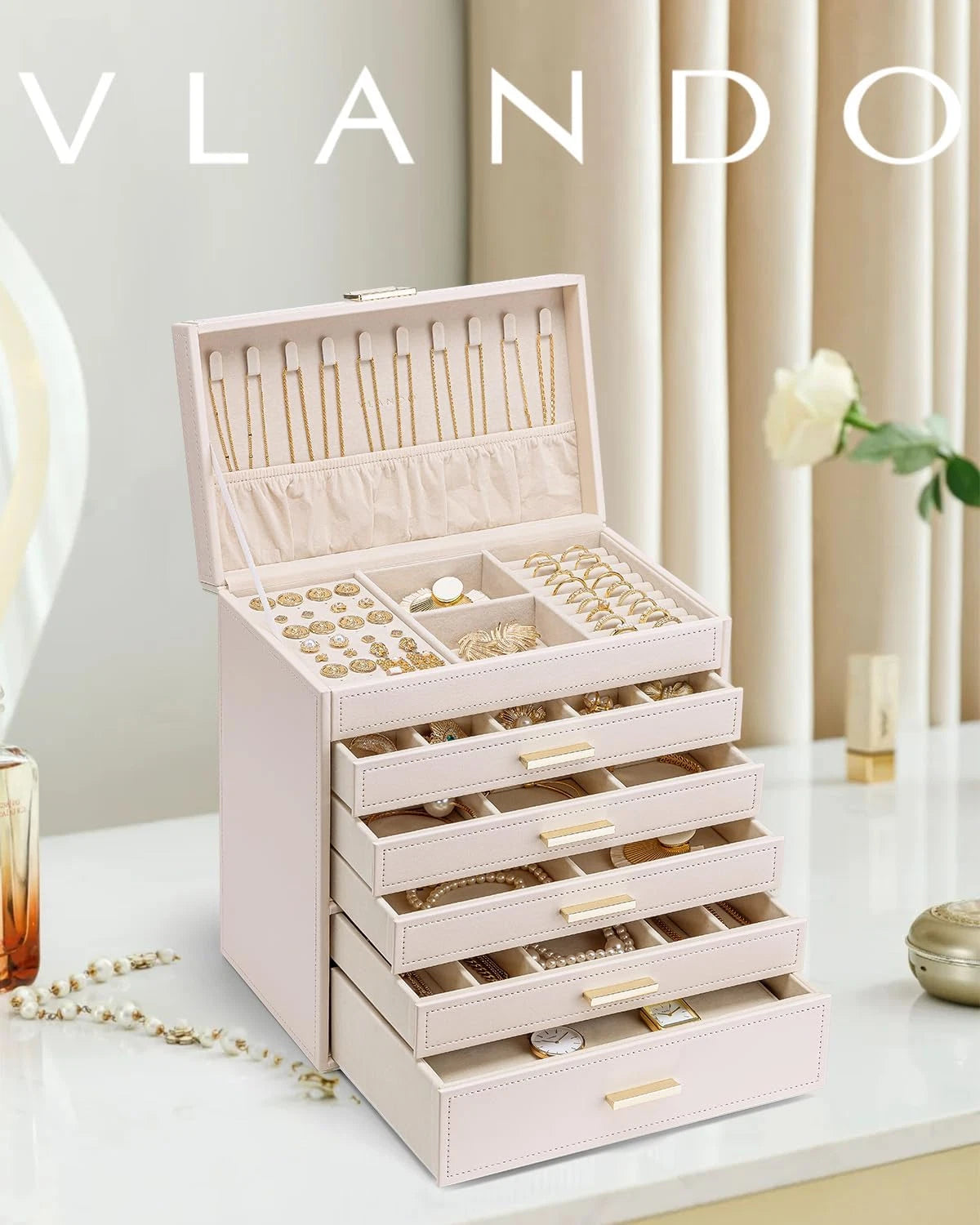 Jewelry Box Organizer,Large Jewelry Storage for 5 Drawn,Pu Leather Jewelry Boxes | eBay