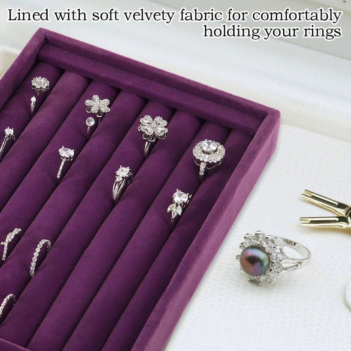Velvet Jewelry Ring Display Organizer Tray Holder Box Earring Storage Case Slots | eBay