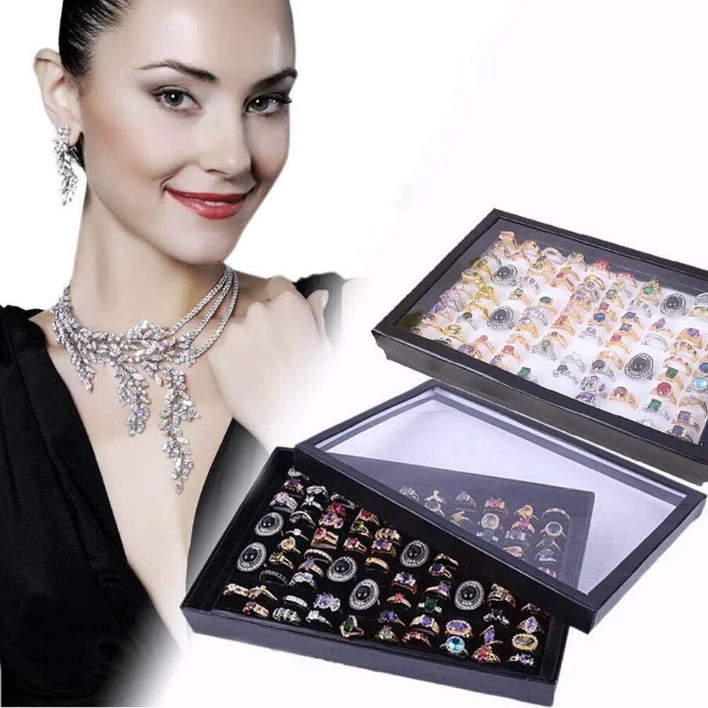 Jewelry Rings Display Tray Velvet 100 Slot Case Box Jewelry Storage Box | eBay