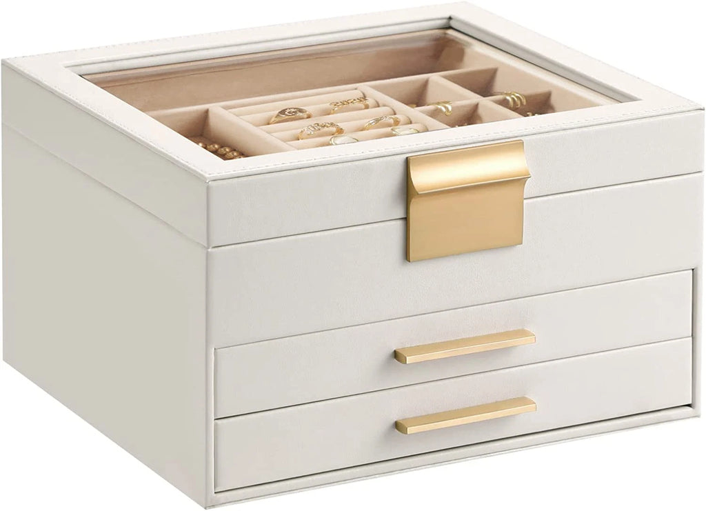 Jewelry Box Organizer for Women,3 Layers Jewelry Storage Display Box with Glass | eBay