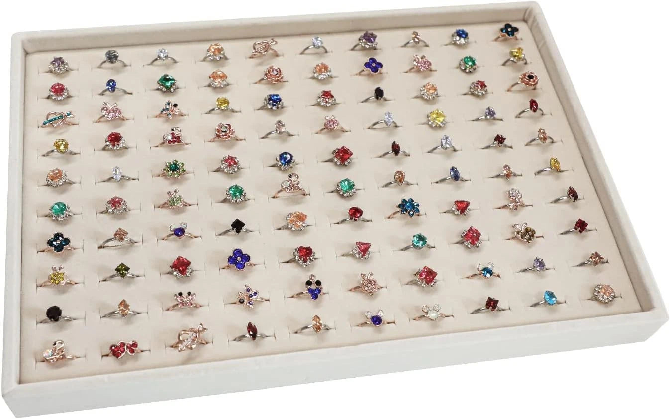 Jewelry Organizer Ring Tray Stackable Jewelry Storage Box Beige 100 Slots | eBay