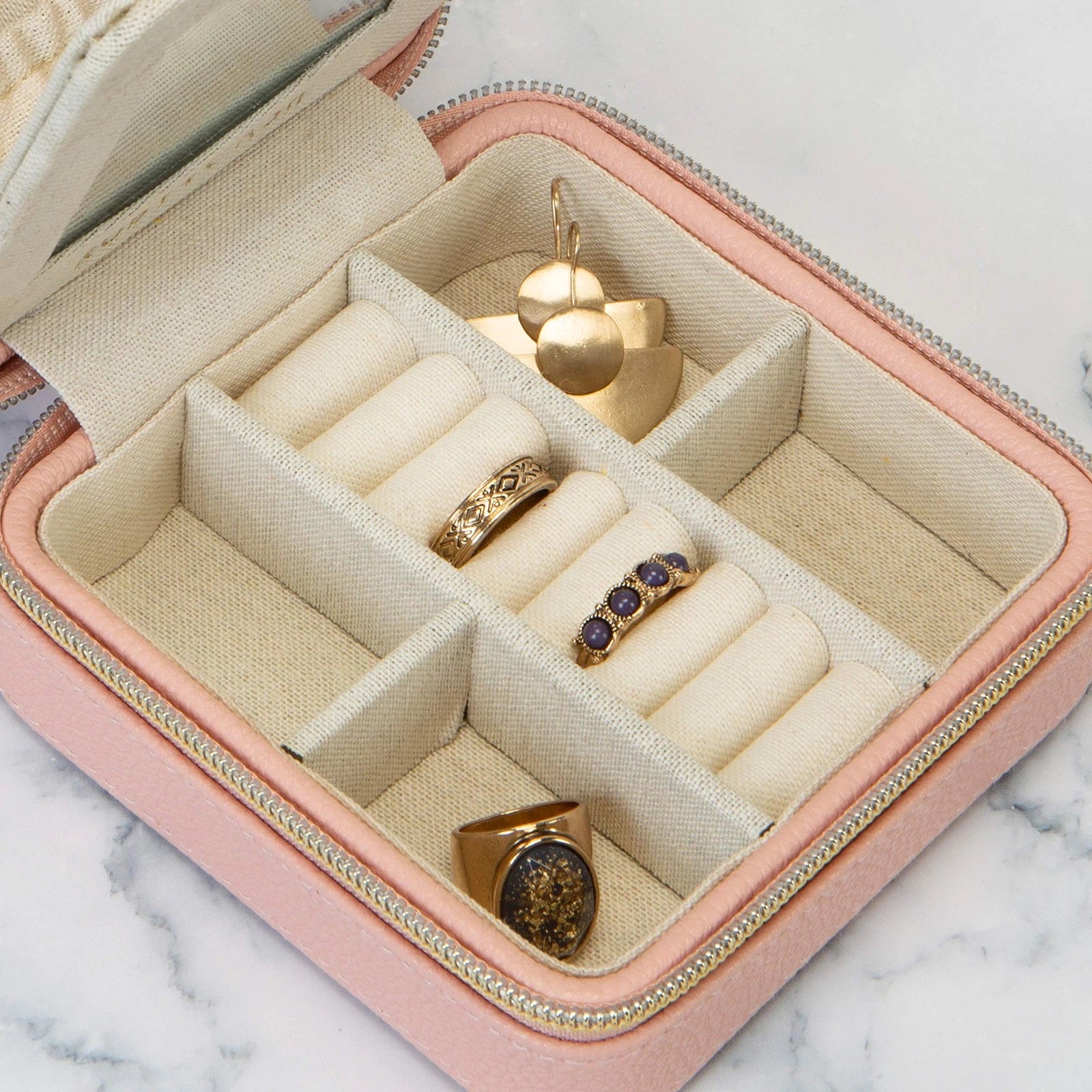 Faux Leather Travel Jewelry Box Organizer Zippered Storage Case, Good for Rin... | eBay