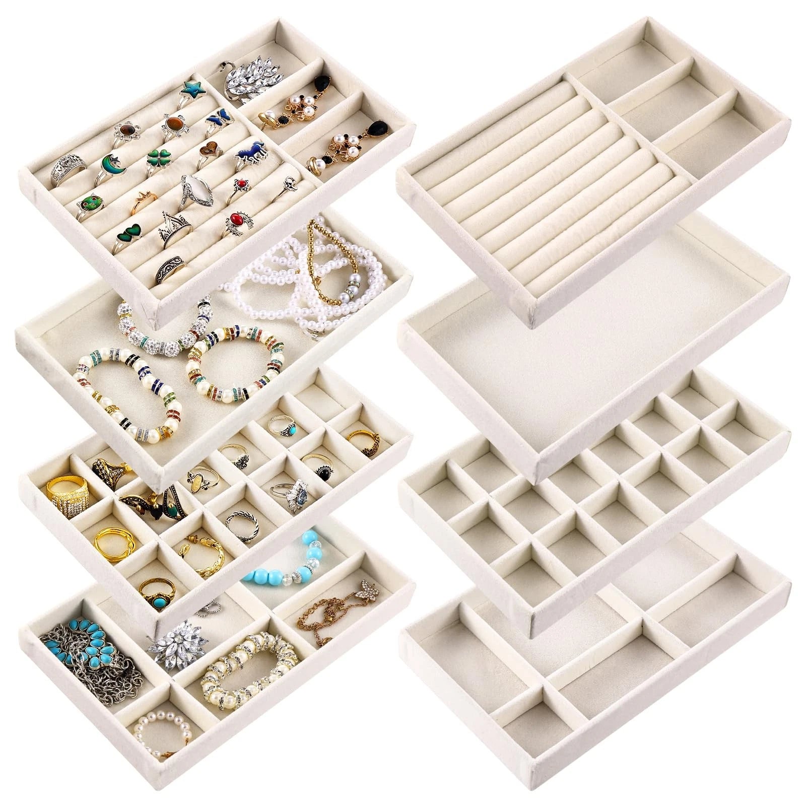8 Pcs Jewelry Tray Velvet Stackable Jewelry Organizer Trays Divided Earring O... | eBay