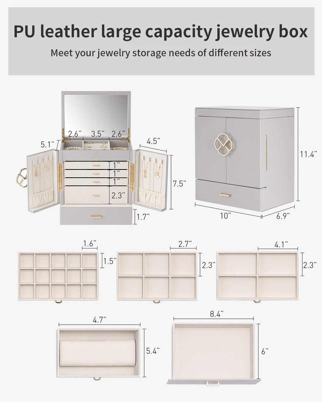 Vlando Large Jewelry Organizer Box 5-Layer Jewelry Storage Box with Mirror & ... | eBay