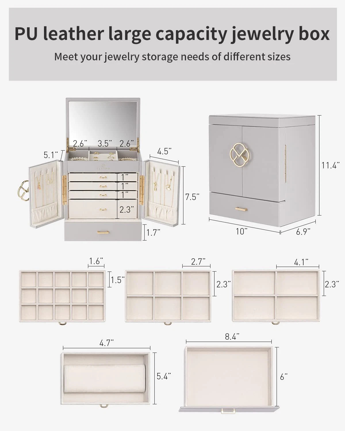 Vlando Large Jewelry Organizer Box 5-Layer Jewelry Storage Box with Mirror & ... | eBay