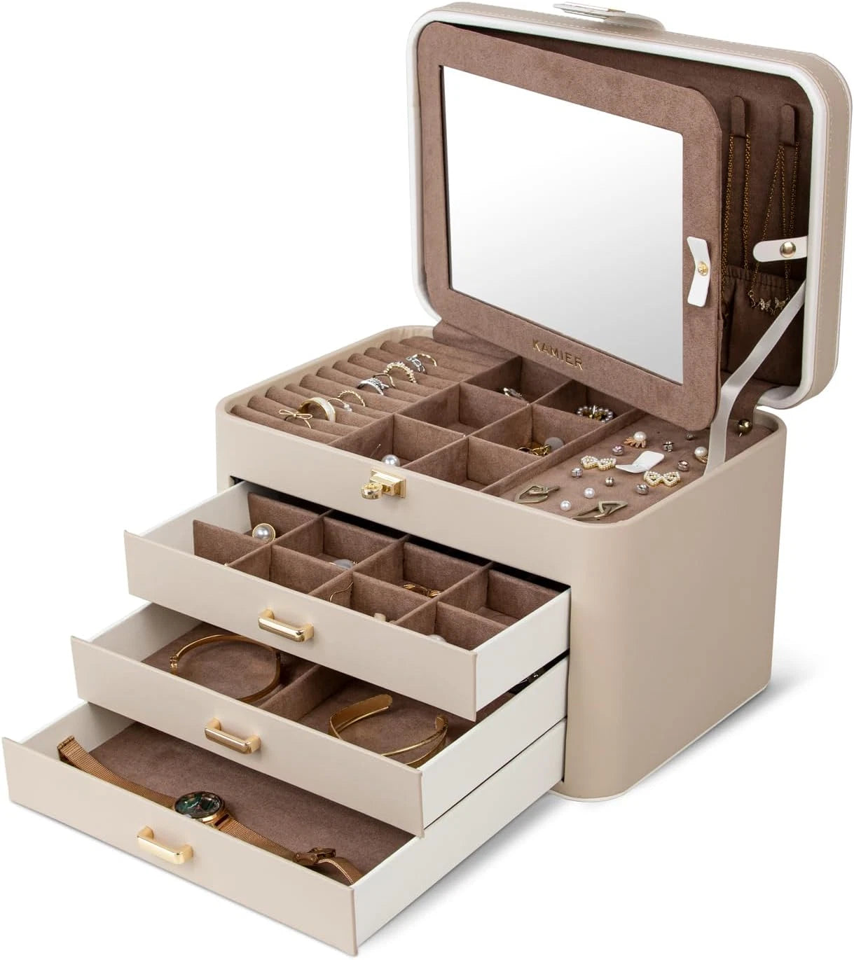 Jewelry Organizer Box, 4 Layer Jewelry Organizer with Mirror, 3 Drawers, Large J | eBay