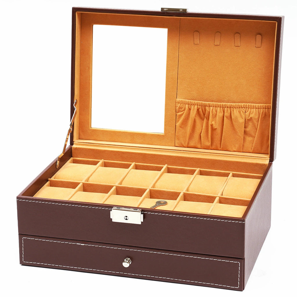 Mens Watch Box Case Organizer 12 Slots Watches Holder Jewelry Storage Display | eBay