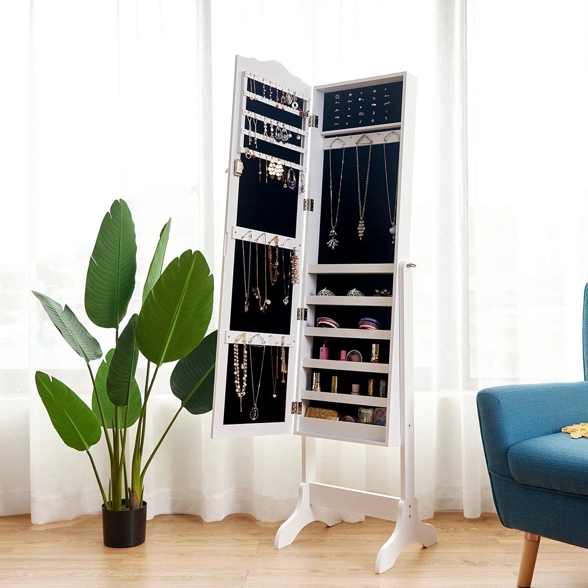 Topbuy Lockable Mirrored Cabinet Jewelry Organizer Dressing Mirror W/Storage Box | eBay