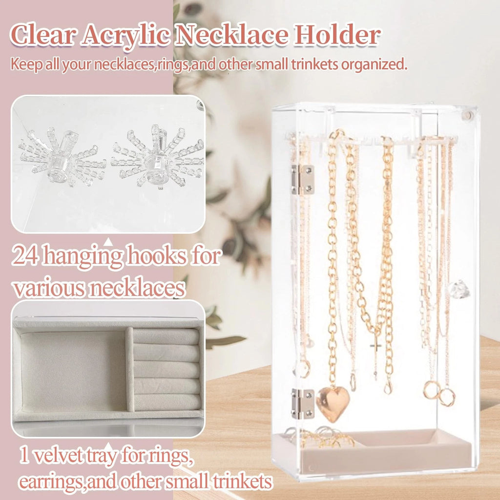 Necklace holder organizer，acrylic Jewelry Storage Box with Velvet Tray, Earri... | eBay