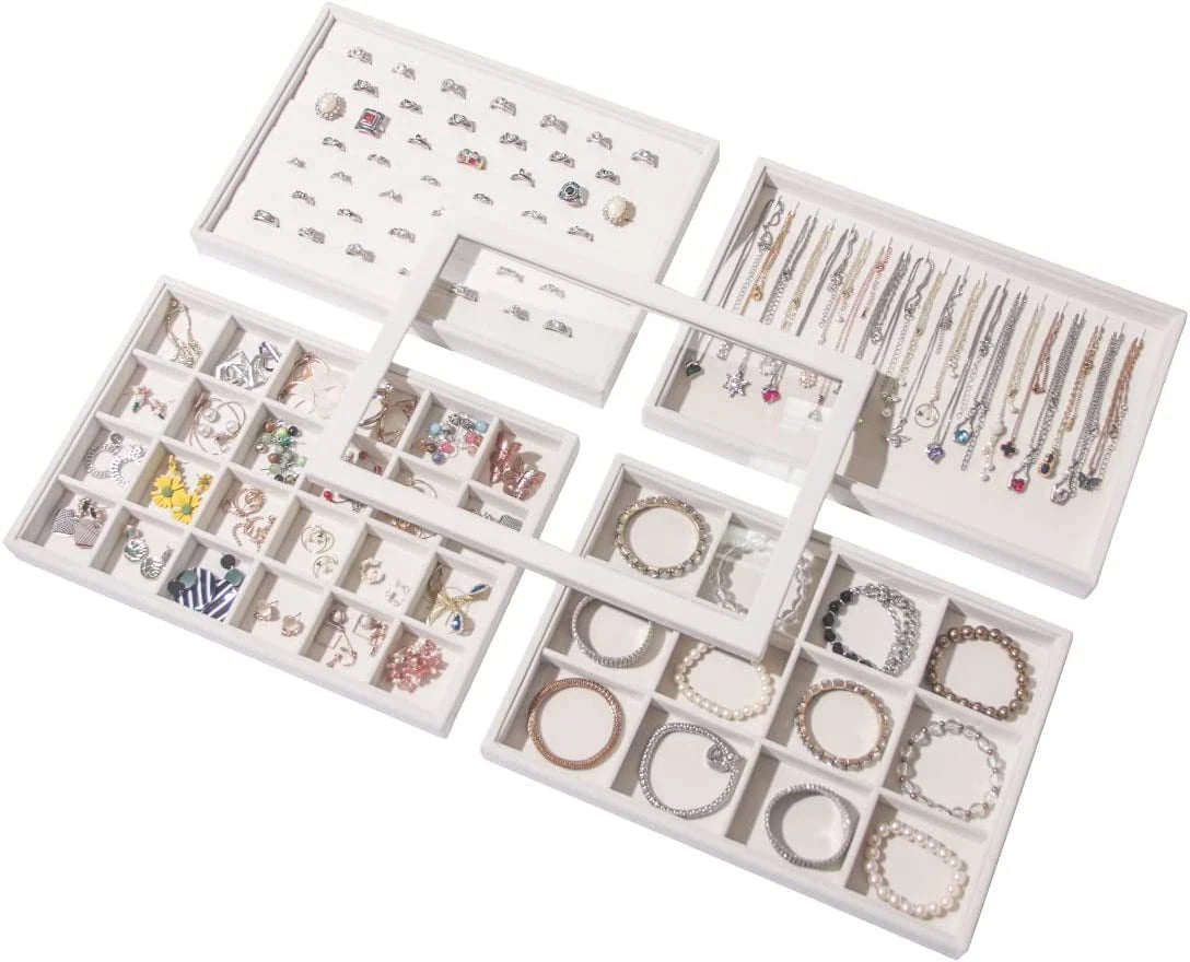 Set of 5 Stackable Jewelry Organizer Tray Necklace Earring Box Storage | eBay