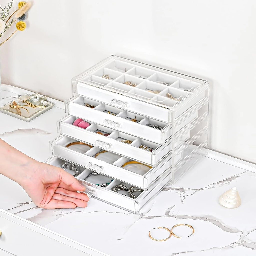 Earring Holder Organizer Jewelry Box with 5 Drawers, Acrylic Clear Earring Ca... | eBay