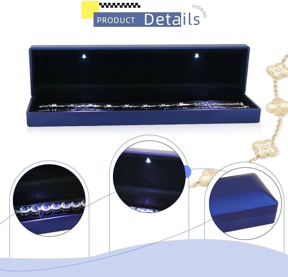 LED Jewelry Box Velvet Necklace Storage Case 9x2.2x1.4 for Women Gift | eBay