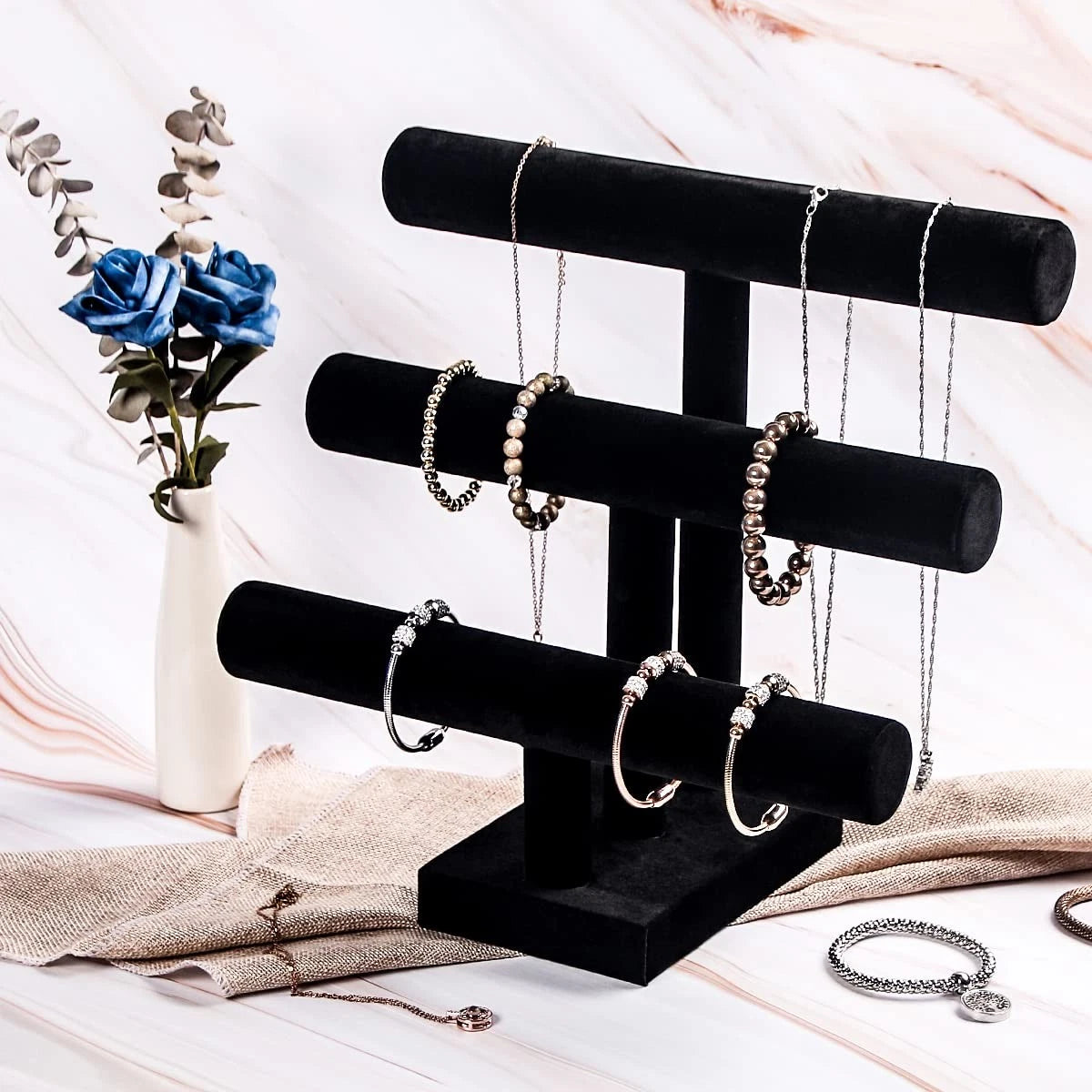 Pengup 3 Tier Bracelet Holder,Bracelet Display Stand,Black Velvet Jewelry Org... | eBay