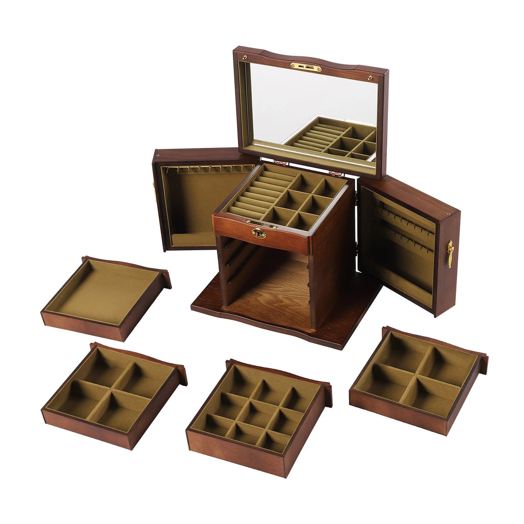 Large Wooden Jewelry Organizer Box, 5-Layer 4 Drawers Jewelry Box With Mirror | eBay