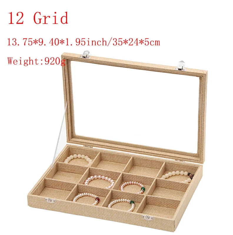 Linen Jewelry Box Organizer Necklace Stud Rings Bracelet BangleStorage Showcase | eBay