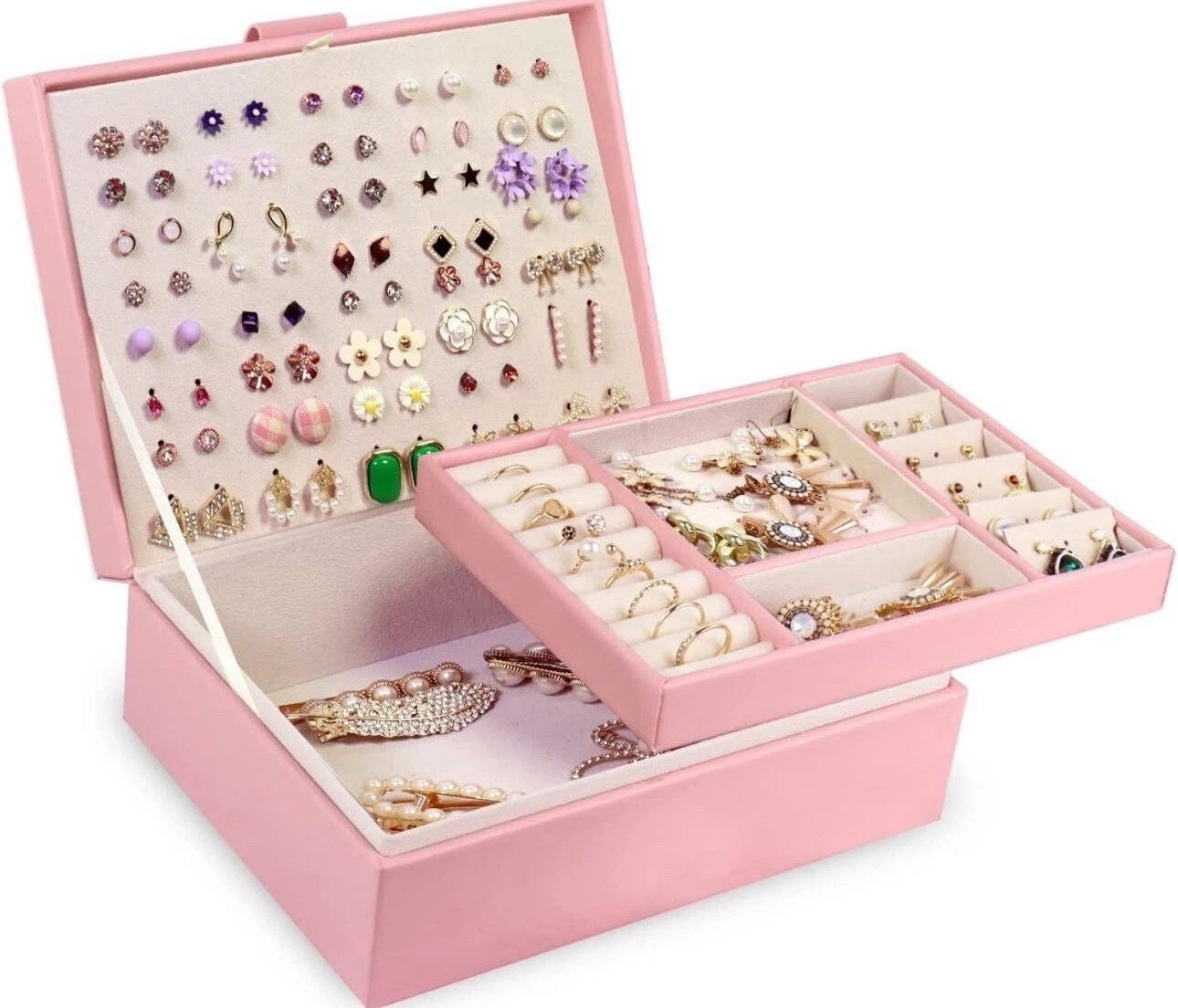Jewelry Organizer Box, PU Leather Jewelry Boxes Necklaces Rings Earrings Holder | eBay