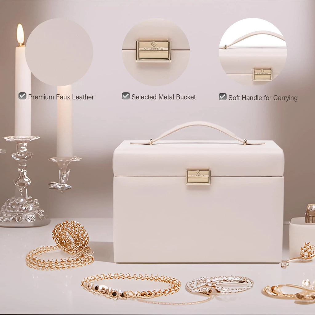 Vlando Mirrored Jewelry Box Organizer, Leather Jewelry Storage Case, Necklace... | eBay