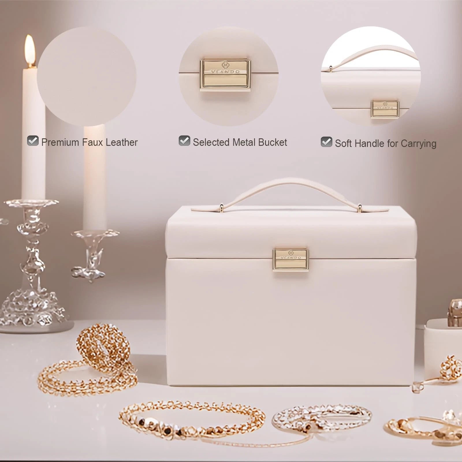 Vlando Mirrored Jewelry Box Organizer, Leather Jewelry Storage Case, Necklace... | eBay