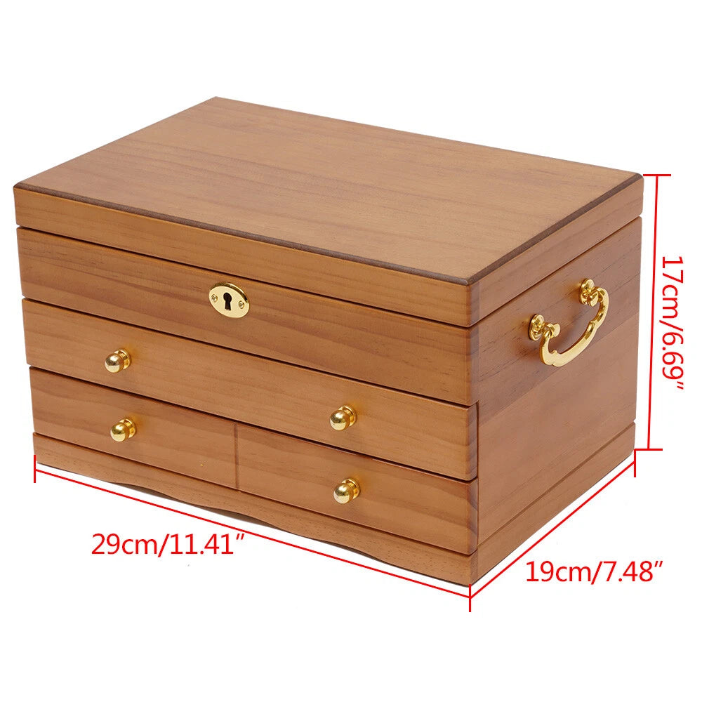 Large Wood Jewelry Boxes Wooden Storage Box without Mirror 3-Layer Lockable Desk | eBay