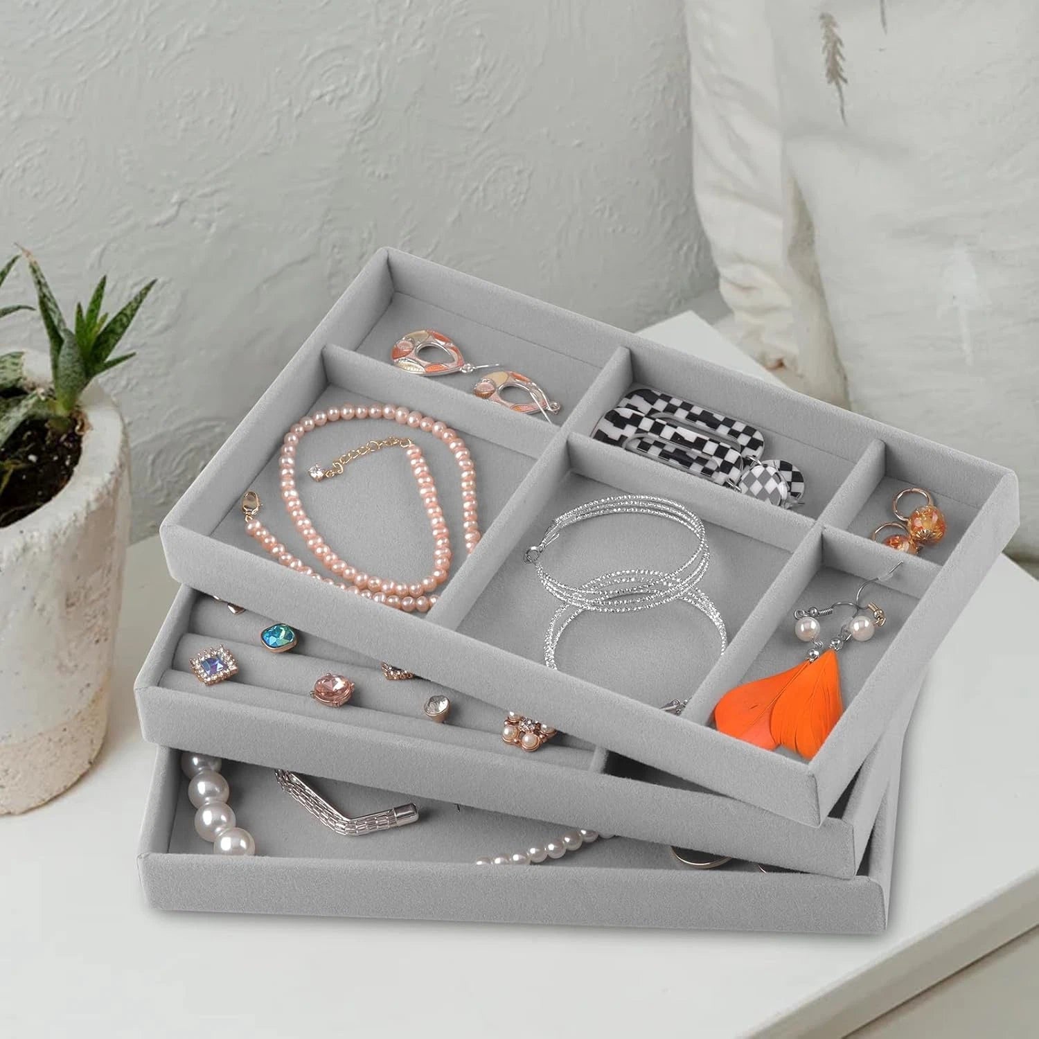 Jewelry Organizer Tray,Stackable Velvet Jewelry Trays,Set of 8 Drawer Inserts Ea | eBay