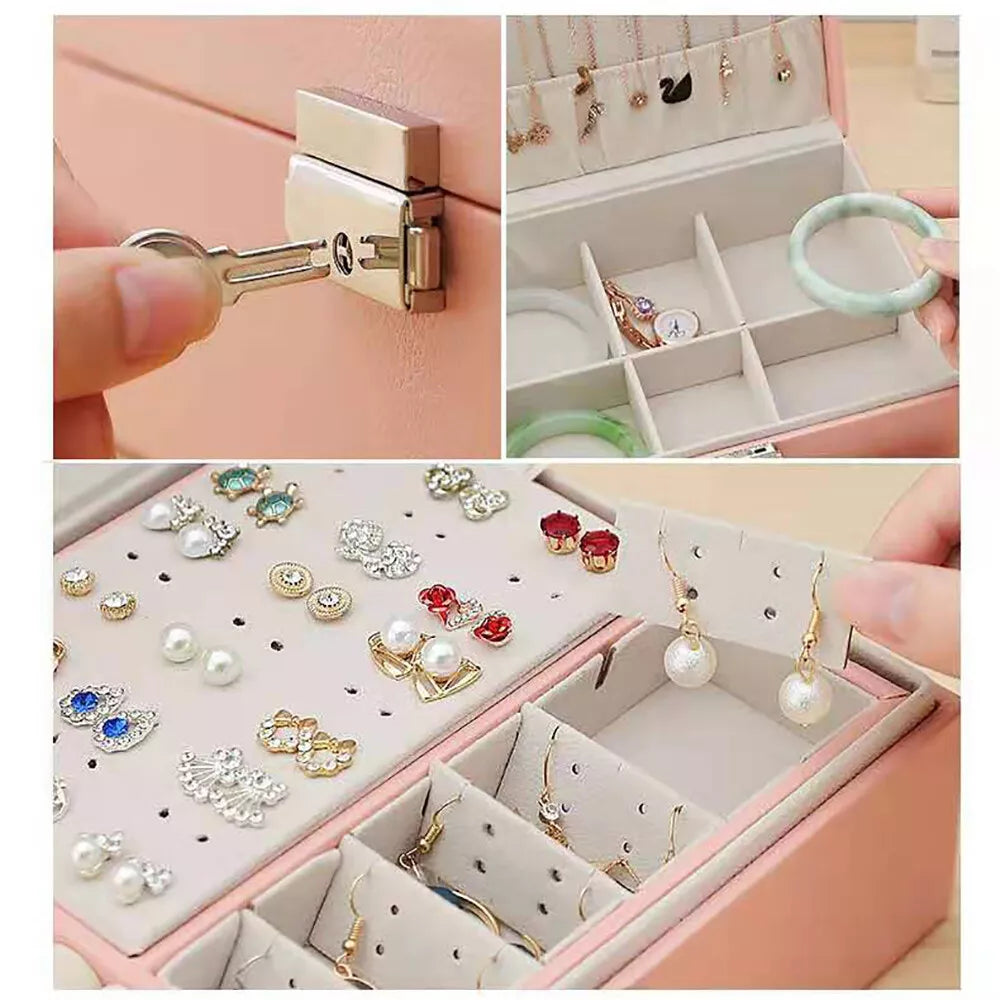 2-layer Storage Box Pink pu Leather Exquisite Jewelry Box For Necklaces Rings US | eBay