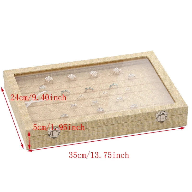Linen Jewelry Box Organizer Necklace Stud Rings Bracelet BangleStorage Showcase | eBay
