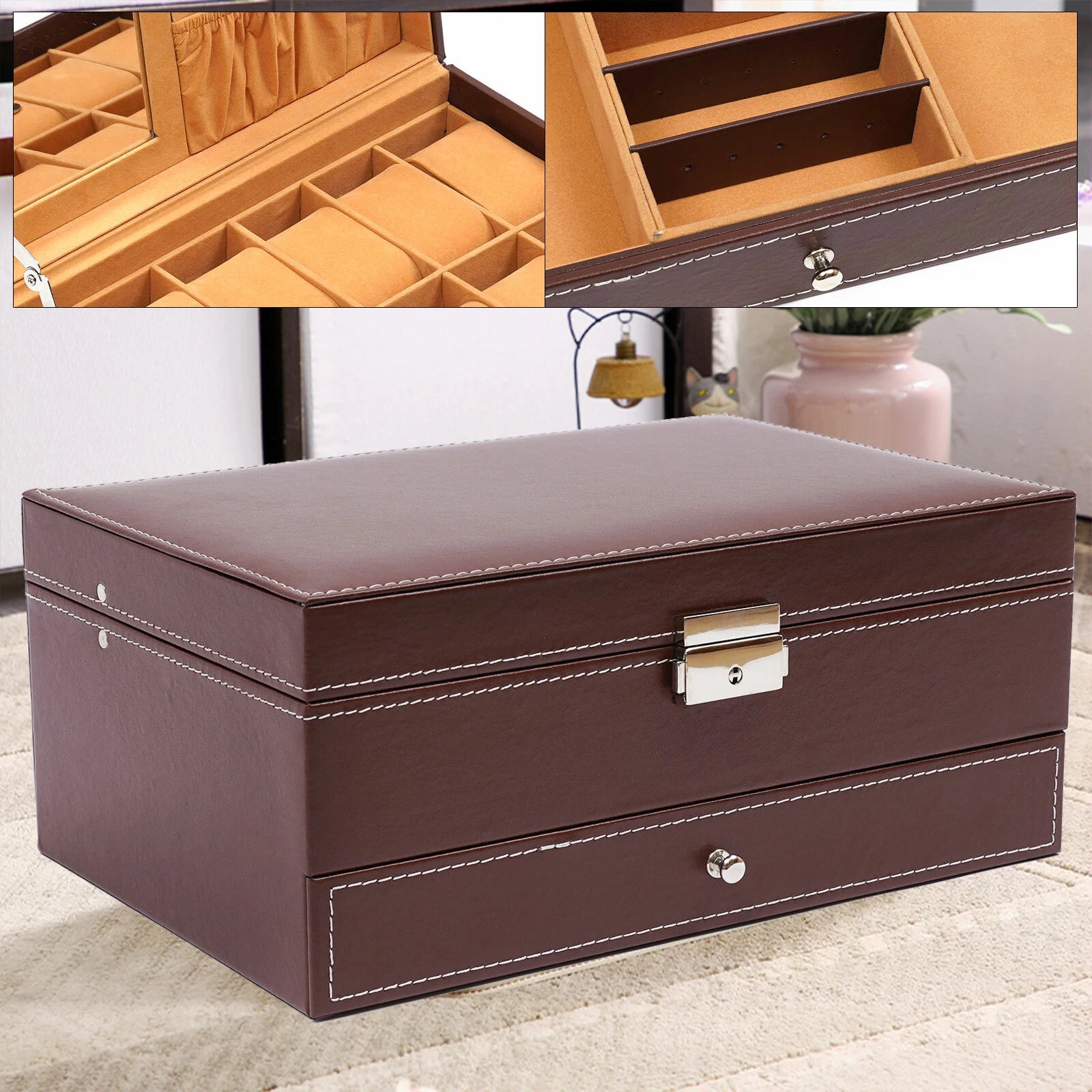 Mens Watch Box Case Organizer 12 Slots Watches Holder Jewelry Storage Display | eBay