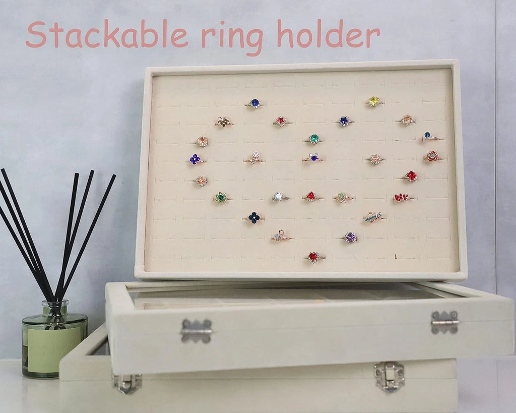 Jewelry Organizer Ring Tray Stackable Jewelry Storage Box Beige 100 Slots | eBay