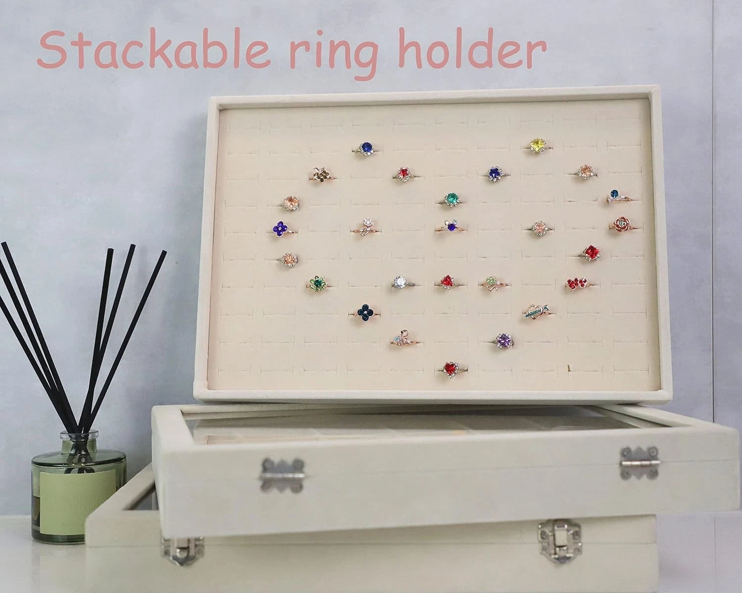Jewelry Organizer Ring Tray Stackable Jewelry Storage Box Beige 100 Slots | eBay