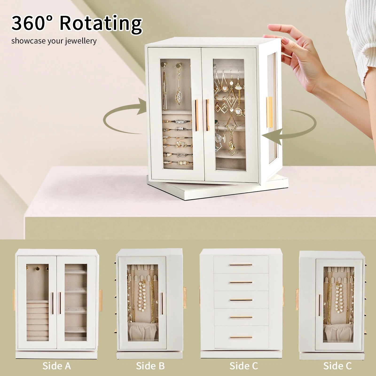 Velvet Jewelry Cabinet 360° Rotating Jewelry Box Large Storage Great Gift | eBay