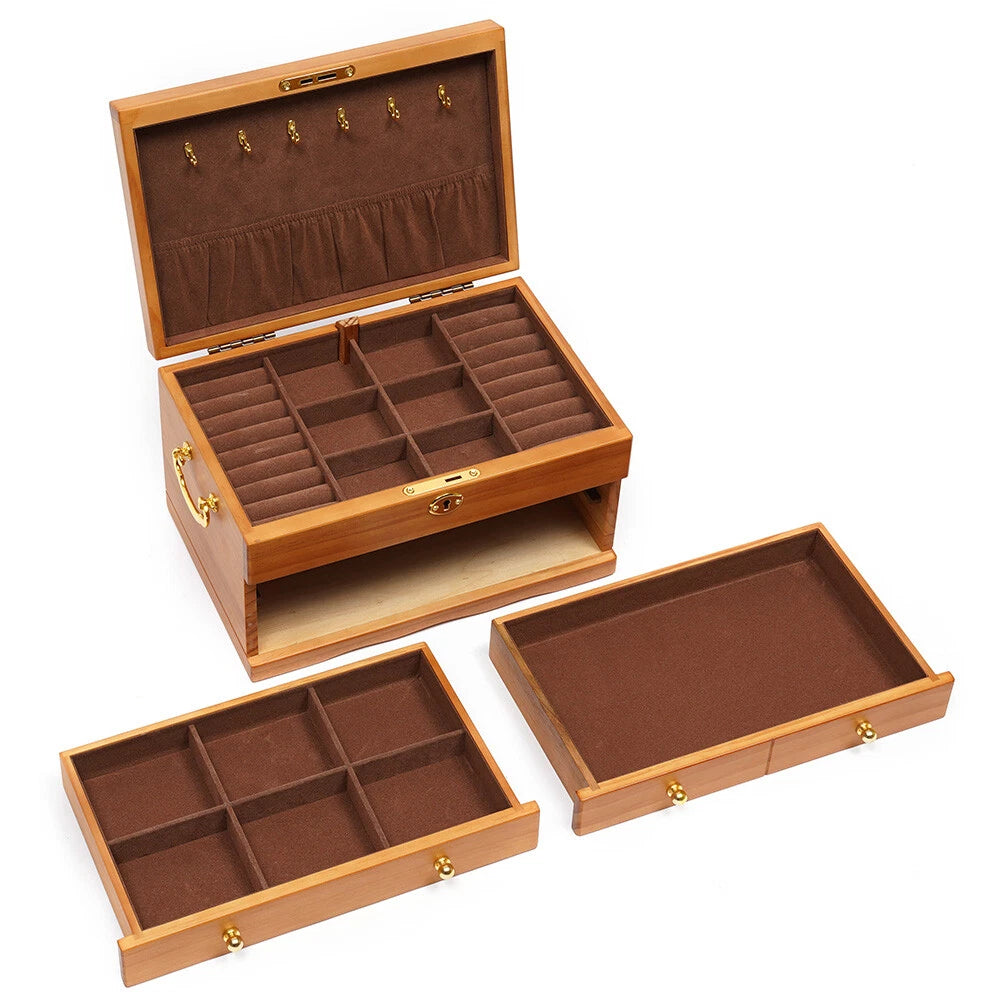 Large Wood Jewelry Boxes Wooden Storage Box without Mirror 3-Layer Lockable Desk | eBay